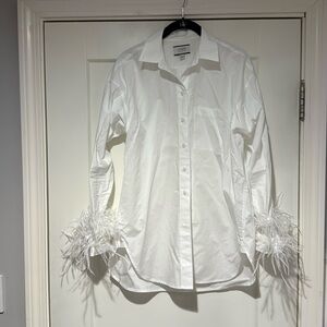 JCrew Collection feather trim button up shirt white size 2